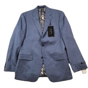 Sean John Suit Jacket Mens 38R 38 Solid Blue Classic-Fit Stretch Blazer $360 NEW
